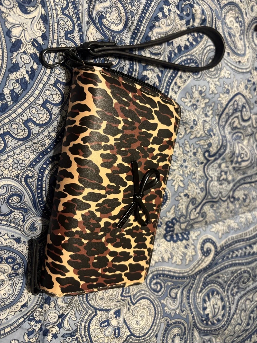 Betsey Johnson Leopard Print Wristlet Clutch in Black Brown Tan